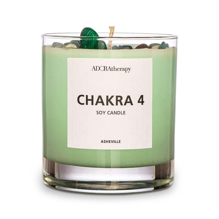 ADORAtherapy Chakra 4 Soy Candle with Aventurine Gemstones | Soclean Marketplace