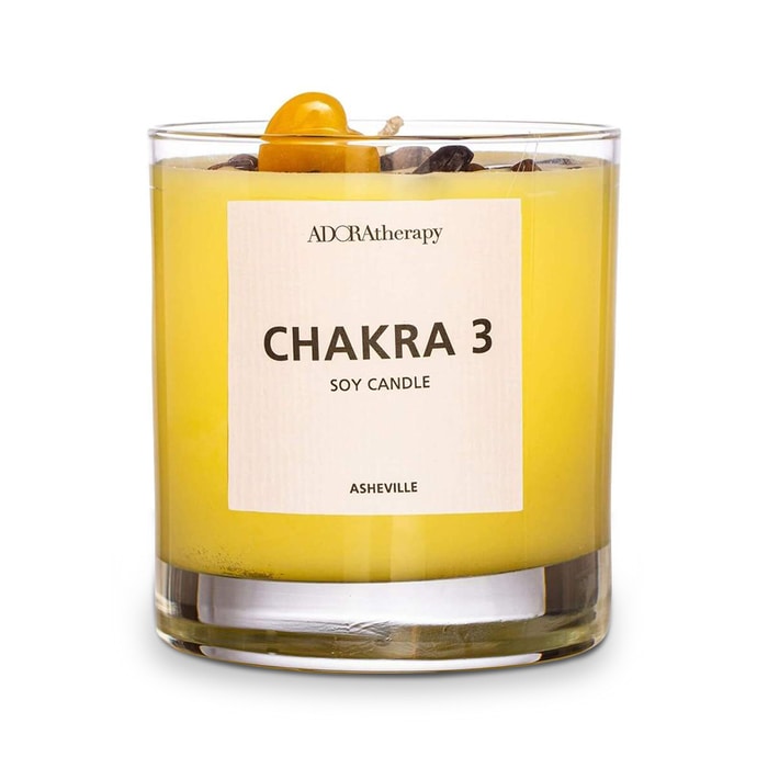 ADORAtherapy Chakra 3 Soy Candle with Tiger Eye Gemstones | SoClean Marketplace