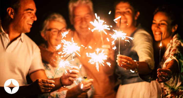 A group of friends celebrating New Year's Eve.