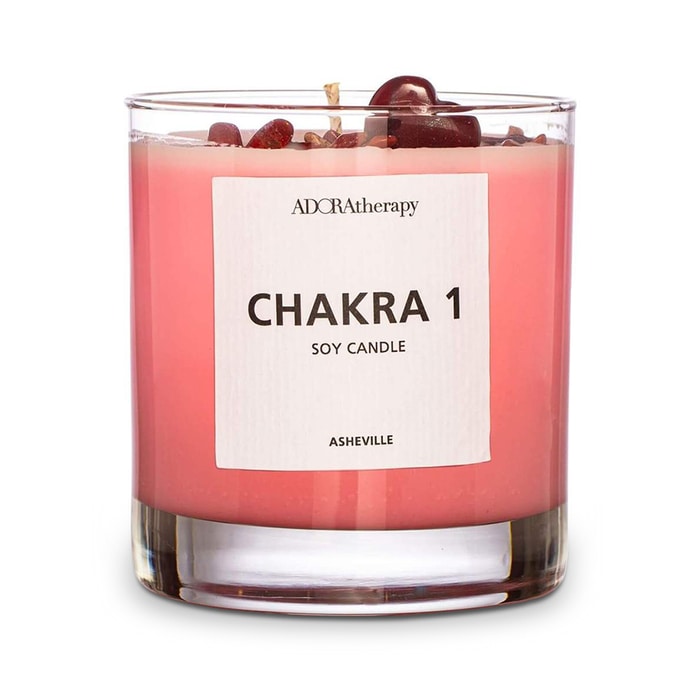 ADORAtherapy Chakra 1 Soy Candle with Red Jasper Gemstones | SoClean Marketplace