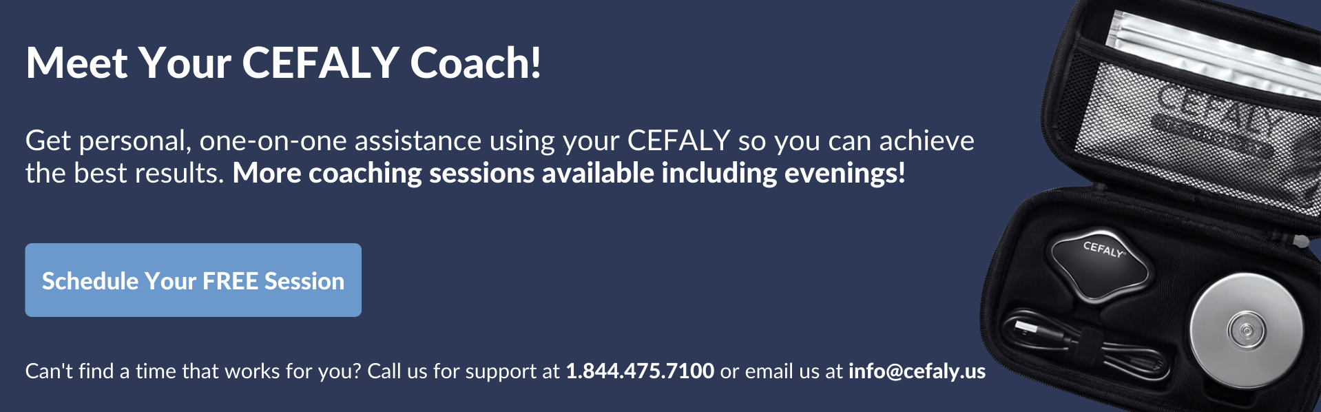 Meet your CEFALY Coach image, and link to schedule coach