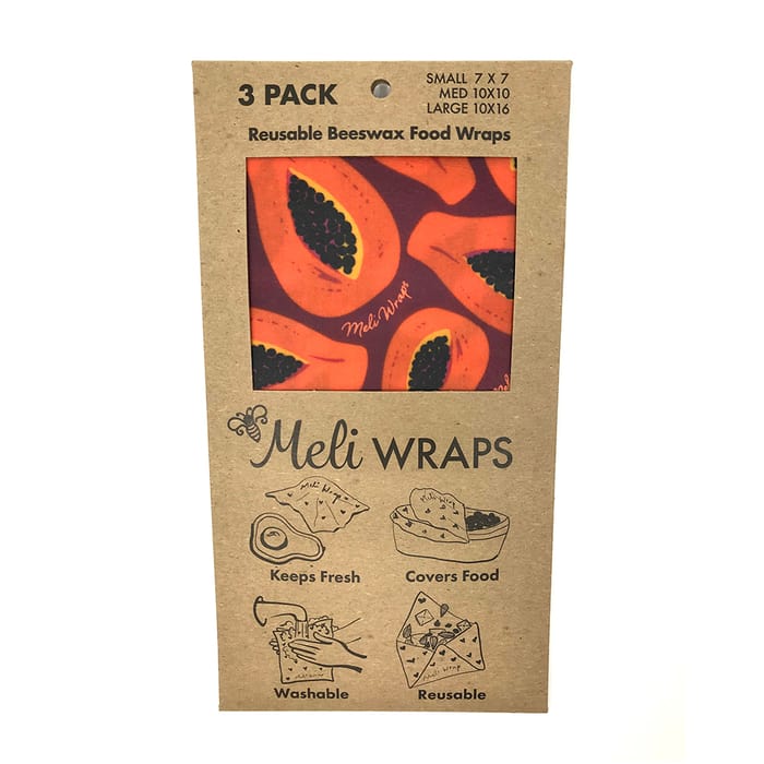Meli Wraps Purple Papaya Print Beeswax Wrap, 3-Pack 