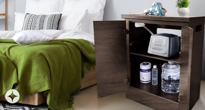 SoClean Sleep Equipment Nightstand in a bedroom