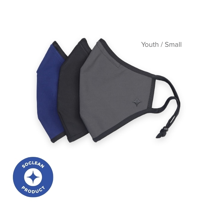SoClean Marketplace Face Mask 3-Pack: Youth/Small Size, Navy/Grey/Black