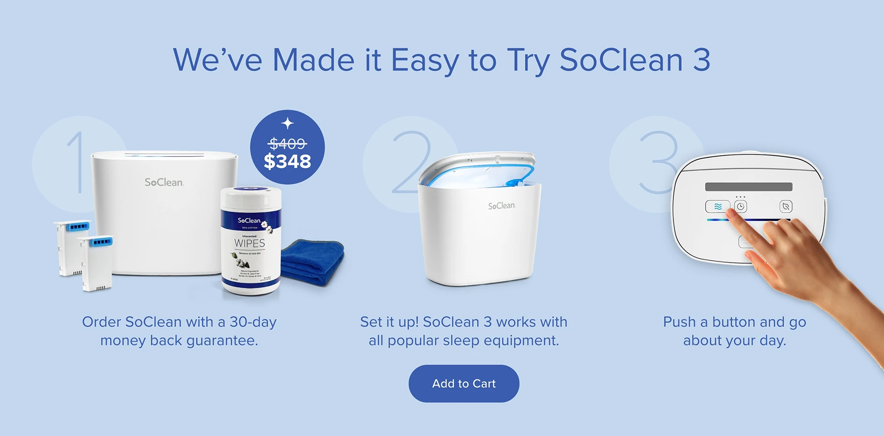 Activate your SoClean 3 in 3 easy steps.