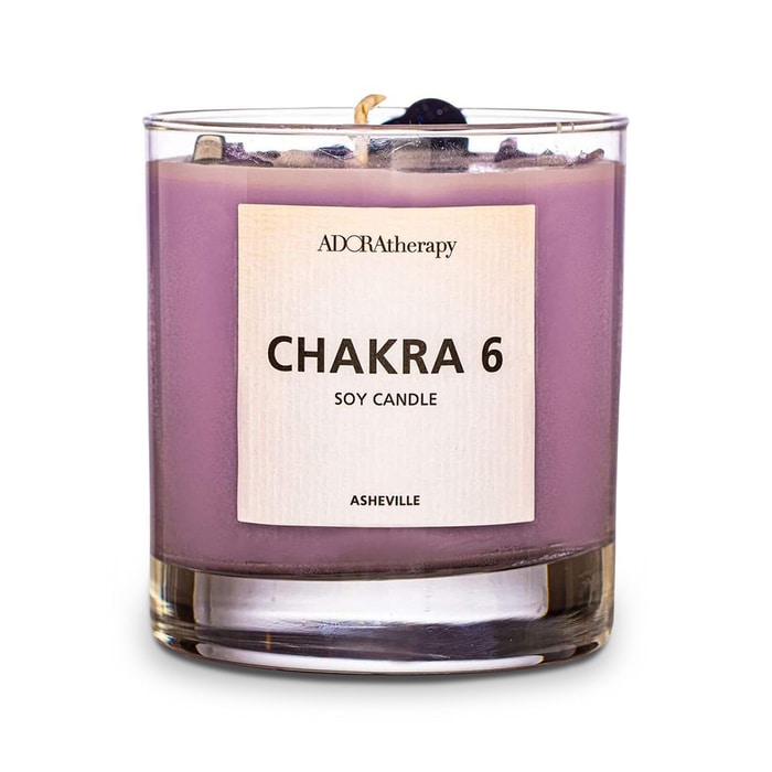 ADORAtherapy Chakra 6 Soy Candle with Amethyst & Tourmaline Gemstones | SoClean Marketplace