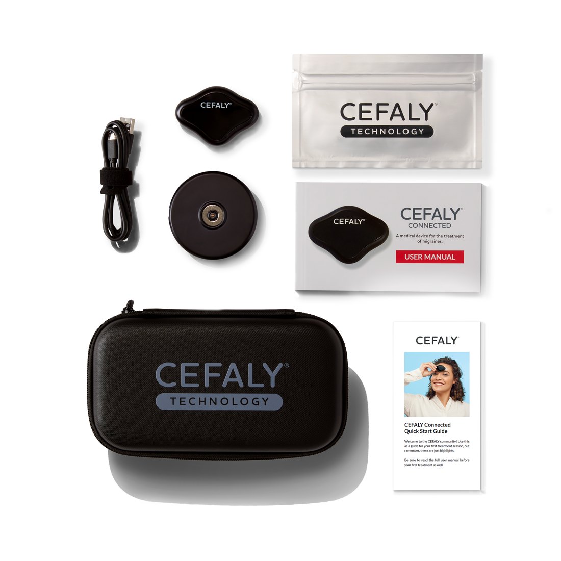  Cefaly Migraine treatment and prevention device with electrode laid out on work desk  4