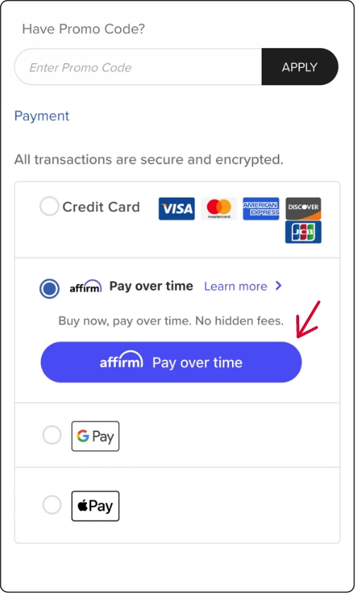 Choose Affirm as your payment method