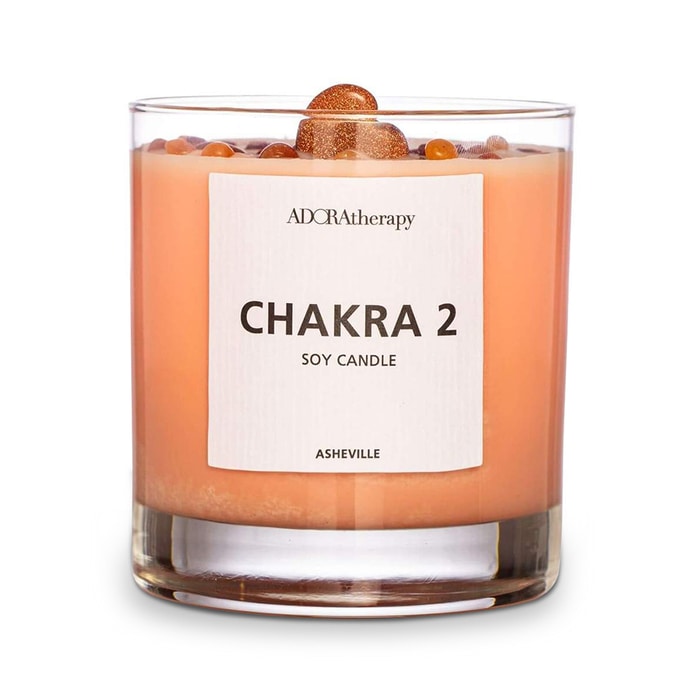 ADORAtherapy Chakra 2 Soy Candle with Sunstone Gemstones | SoClean Marketplace