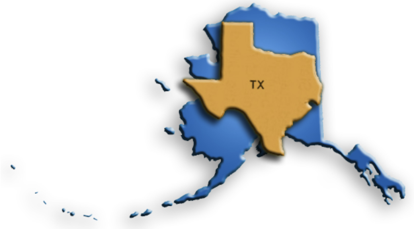 Alaska and Texas map overlay comparing size